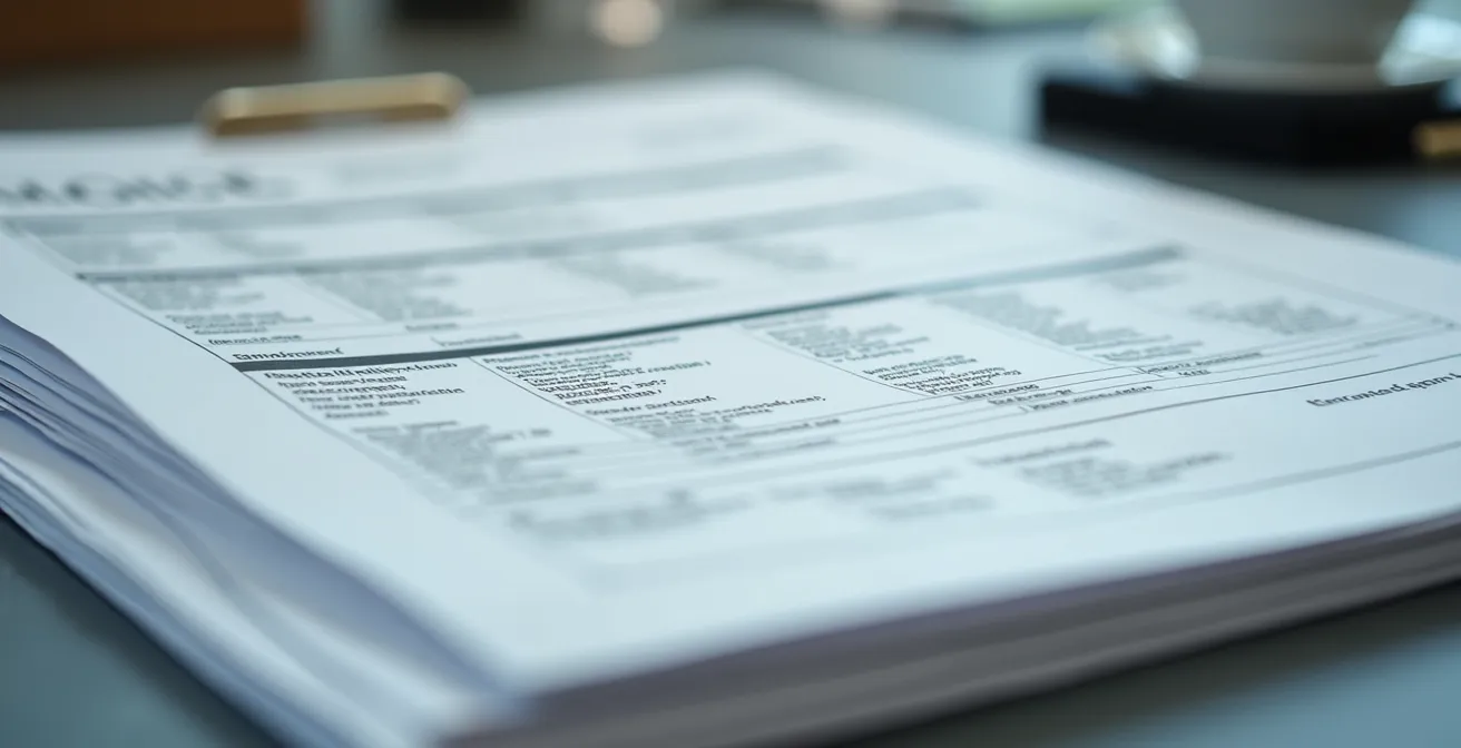 Image stylisée d'une pile de documents techniques, factures et certificats relatifs à une rénovation électrique
